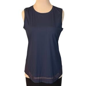 Athleta Cadence Tank Womens Small Navy Athletic Workout Top Layered Hem